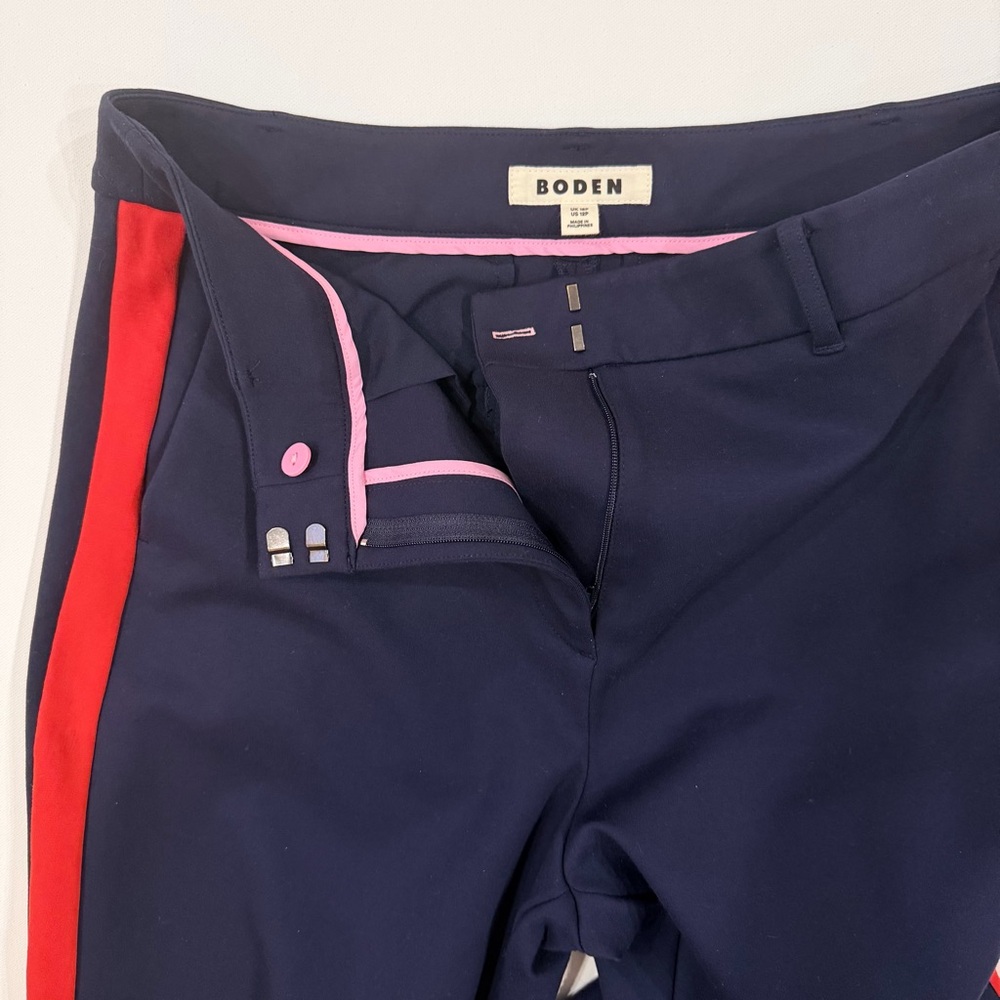 Boden Exeter Wide Leg Trouser Pants Navy with Red Racing Stripe 12P Petite EUC - Picture 2 of 10
